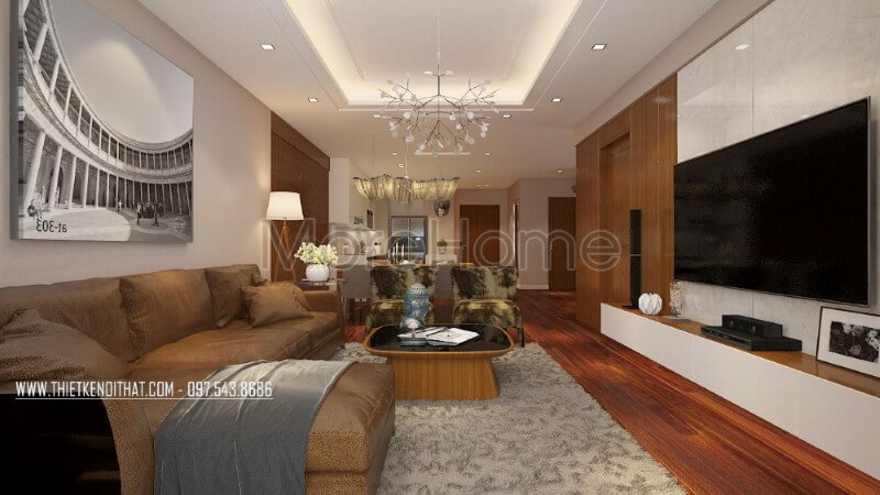 Bộ sofa góc tận dụng được tối đa góc khuất của căn hộ, tạo cho không gian tiếp khách thêm phần rộng rãi và tiện nghi hơn trong quá trình sử dụng Thiết kế phòng khách chung cư