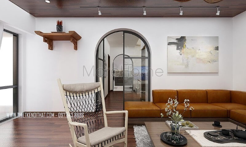 Mẫu sofa góc tối ưu diện tích được thiết kế vuông vức hiện đại cùng chất liệu da nâu cao cấp là lựa chọn hoàn hảo cho phòng khách biệt thự, nhà phố Mẫu thiết kế nội thất biệt thự đẹp