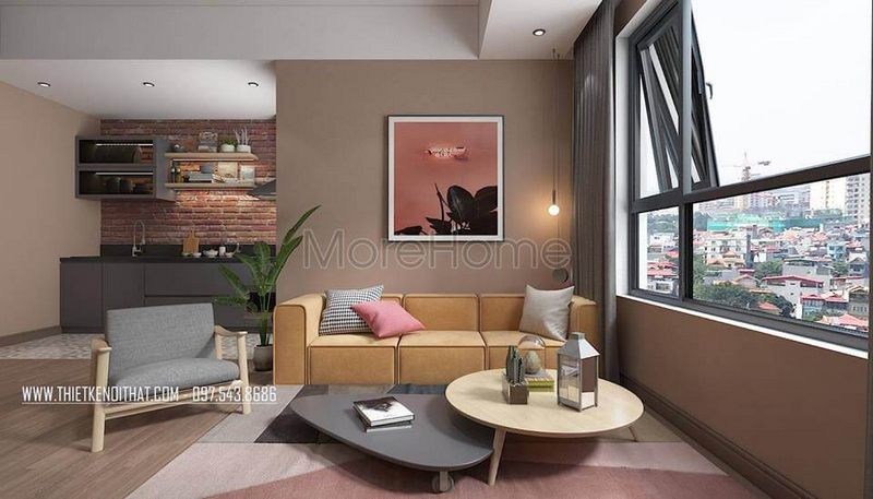 Trang trí nội thất phòng khách chung cư với màu sắc tươi sáng, đáng yêu