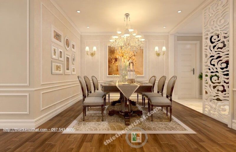 Thiết kế nội thất phòng ăn chung cư phong cách tân cổ điển