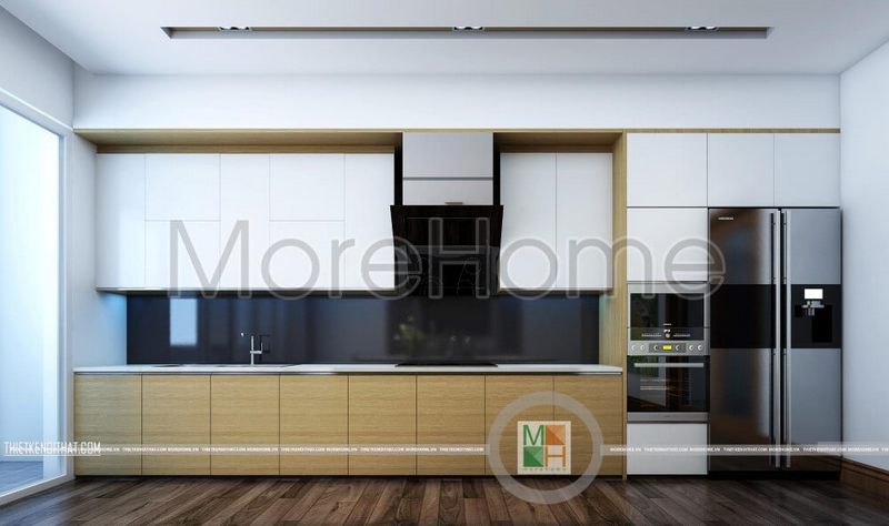 Nội thất gỗ công nghiệp hiện đại để trang trí phòng bếp của nhà phố rất đẹp.