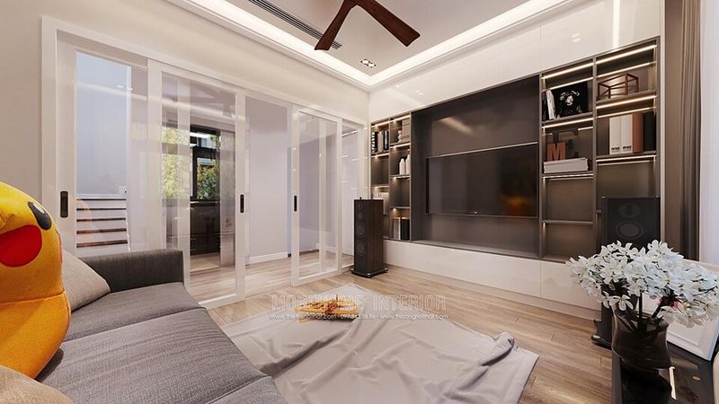 Không gian hành lang tầng biệt thự được chuyển đổi thành một không gian phòng khách nhỏ hoặc một phòng sinh hoạt chung dành cho toàn bộ gia đình.